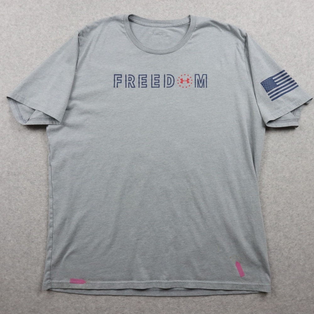 Under Armour T-Shirt Mens XL Heatgear Loose Freedom Flag Tee Gray Short Sleeve - Picture 1 of 12